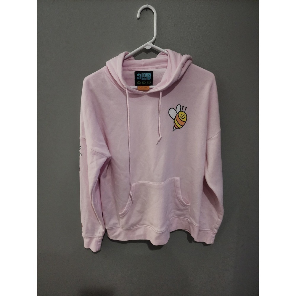 A-Lab Pink Bug Off Graphic Hoodie Sweatshirt Mens Medium Bee Caterpillar